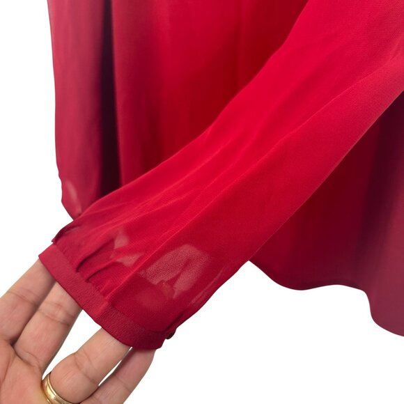 Established Women Red Sher Long Sleeve Pullover Blouse SZ L Spandex Keyhole Back - Picture 8 of 13